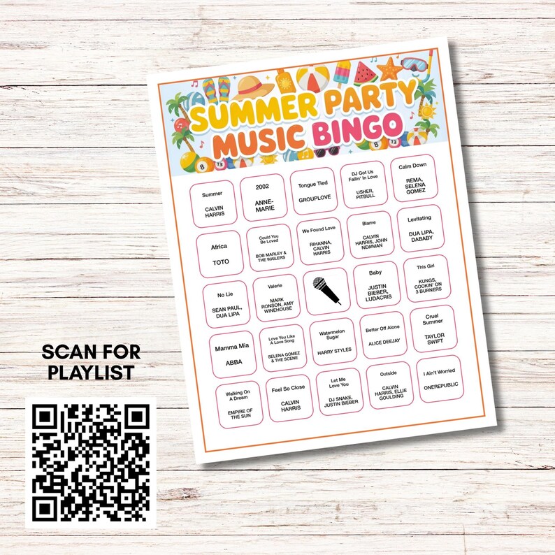 Summer Music Bingo Bundle – 5 Printable Games, 200 Cards | 80s 90s 2000s & More