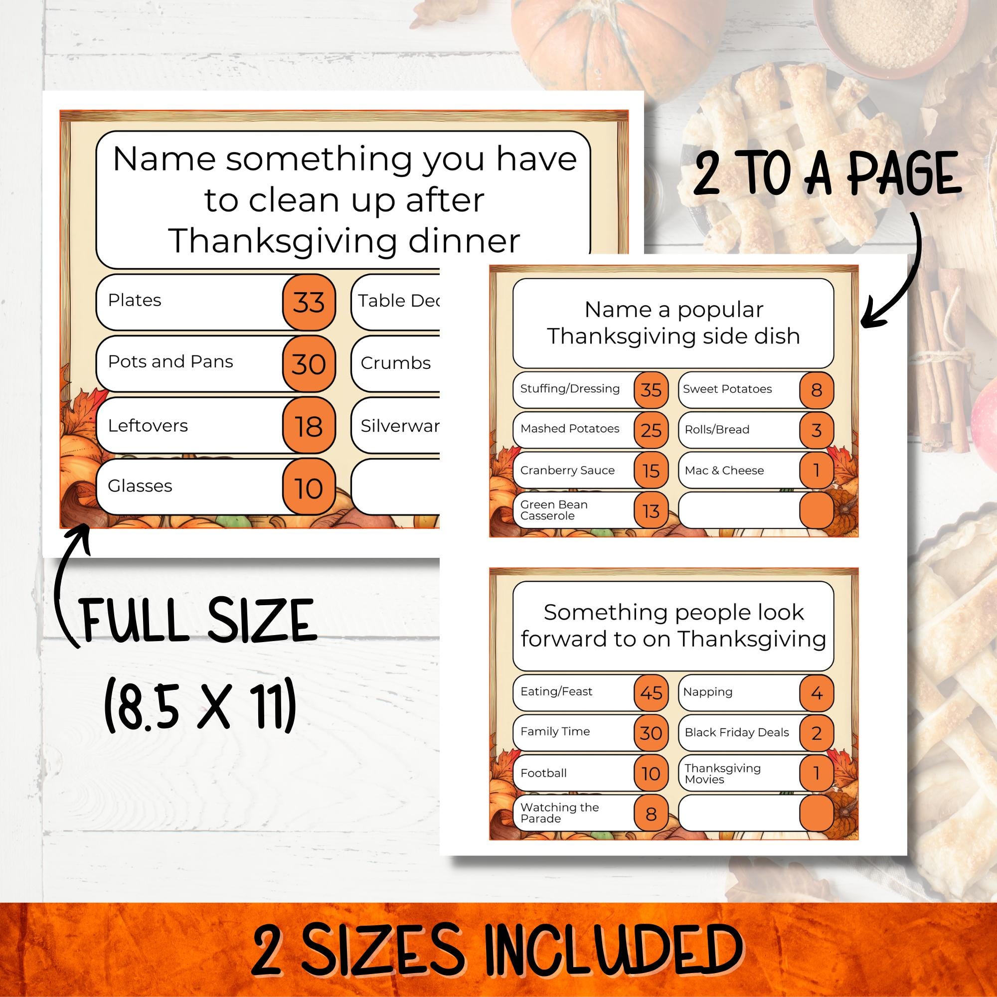 Thanksgiving Friendly Feud Game - Fun Party Game For Adults & Families | Guess Top Answers, Ice Breaker, Trivia Cards | Includes 15 Question Cards - View #2