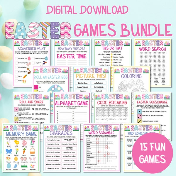 Easter Games For Kids, Easter Family Game, Easter Games Bundle Printable, Easter Party, Classroom Easter Games, Instant Download