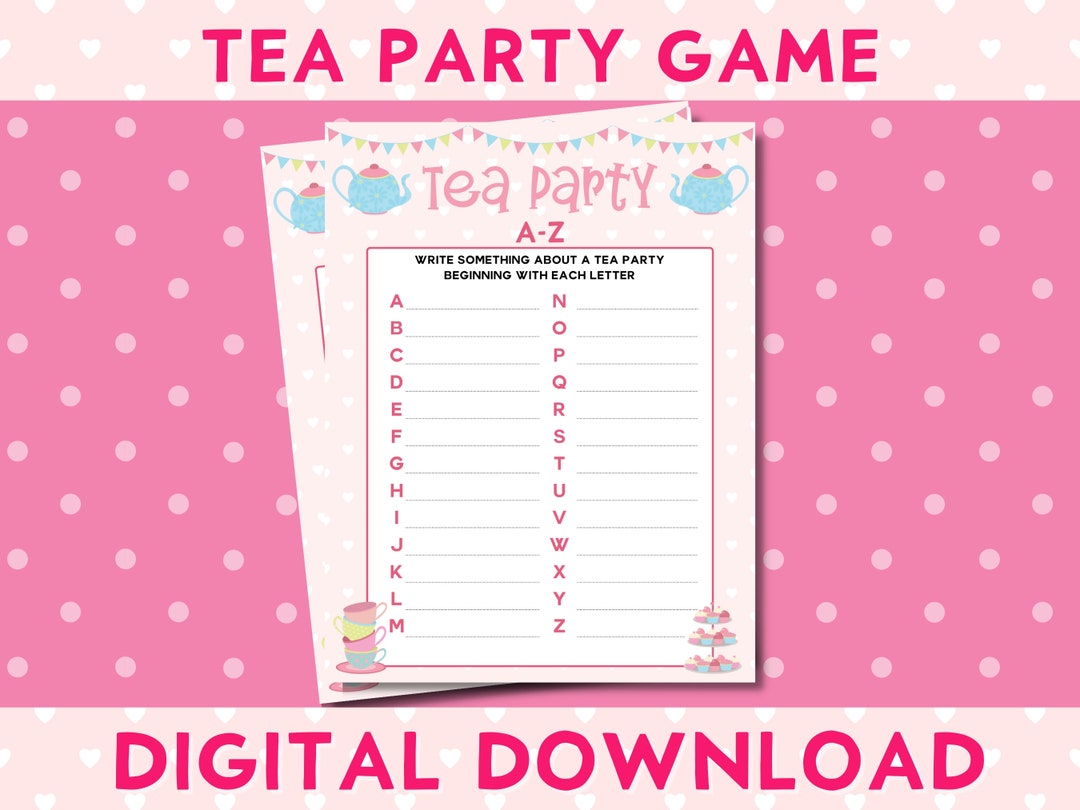 Tea Party Printable A-Z Alphabet Game, Girls Birthday Party, Afternoon ...