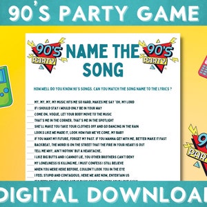 Printable 90&#39;s Themed Name The Song Party Game, Ice Breaker, Instant Download, Adult Party, Bachelorette Party, Bridal Shower D90