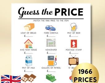 1966 UK Price Match Game, 60th Birthday Party (Printable PDF)