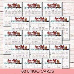 1950s & 60s Rock 'n' Roll Music Bingo Game – Printable Retro Party Game – 100 Unique Cards – Instant Download – Rock and Roll Bingo