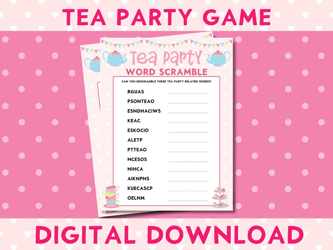Tea Party Printable Word Scramble Game, Girls Birthday Party, Afternoon ...