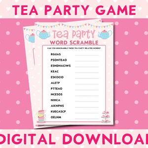 Tea Party Printable Word Scramble Game, Girls Birthday Party, Afternoon ...