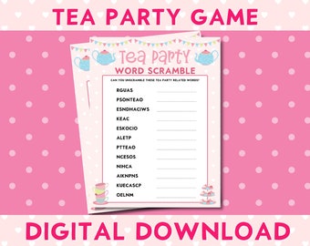 Tea Party Printable Word Scramble Game, Girls Birthday Party, Afternoon Tea Party, Princess Party, TP001