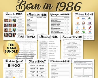 40th Birthday Party Games, Born in 1986 Trivia, Music Quiz (Printable Digital Download)