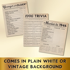 79th Birthday Party Games, Born in 1946, Printable 10 Game Bundle, Instant Download, Editable, Personalize, Music, Trivia, Guest Book BP001