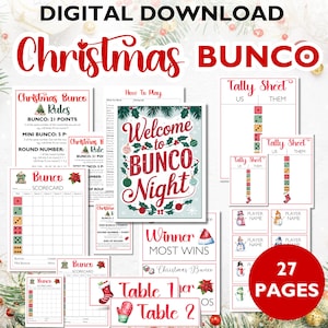 Folhas de pontuação do Bunco de Natal, jogo de festa de fim de ano para impressão, atividade divertida para a família, download instantâneo