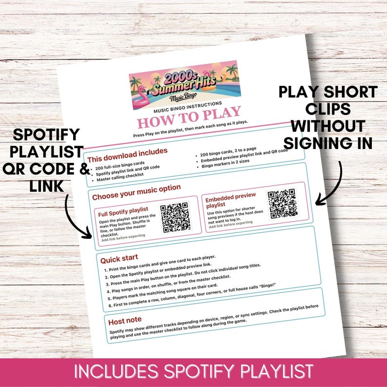 2000s Summer Hits Music Bingo - 200 Cards, Y2K Party Game (Printable)