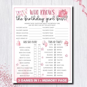 Birthday Girl Game, Printable Party Quiz (Digital Download)