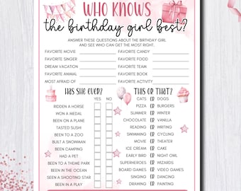 Birthday Girl Game, Printable Party Quiz (Digital Download)