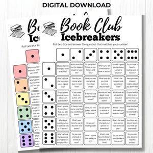 読書クラブのアイスブレーカーゲーム、読書グループ向けのデジタルダウンロード、本好きのための印刷可能な楽しい自己紹介アクティビティ