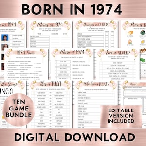 50th Birthday Party Games For Her, Born in 1974 Birthday, Printable Bundle, Instant Download, Editable, Personalize, Price Is Right, BP001