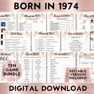 51. Geburtstags-Spiele für Sie, geboren 1974, Trivia Quiz, lustige druckbare Aktivitäten, druckbarer Spaß für Frauen, Sofort Download
