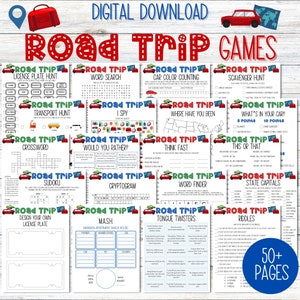 Kids Road Trip Games, Printable Family Road Trip Planner, Car Games, Travel Printables, Road Trip Journal, Family Vacation, Scavenger Hunt