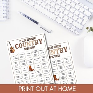 Modern vs Classic Country Music Bingo – 200 Cards Printable Party Game (Large Group)
