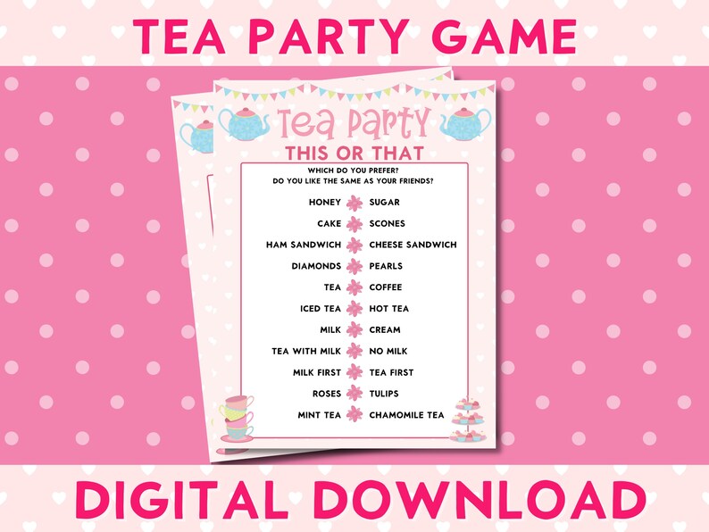 Tea Party Printable This or That Game Girls Birthday Party - Etsy
