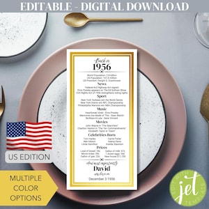 Plaatskaarten voor 70e verjaardag, Amerikaanse feiten uit 1956 (bewerkbare digitale sjabloon)