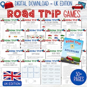 Kids UK Road Trip Games, afdrukbare roadtripplanner voor het gezin, autogames, reizen afdrukbaar, roadtripjournaal, gezinsvakantie, speurtocht