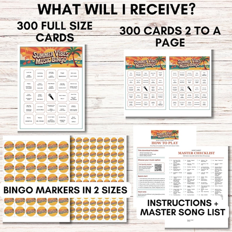 Sommarvibbar Musikbingo – Utskrivbart spel med 300 bingobrickor bild 2