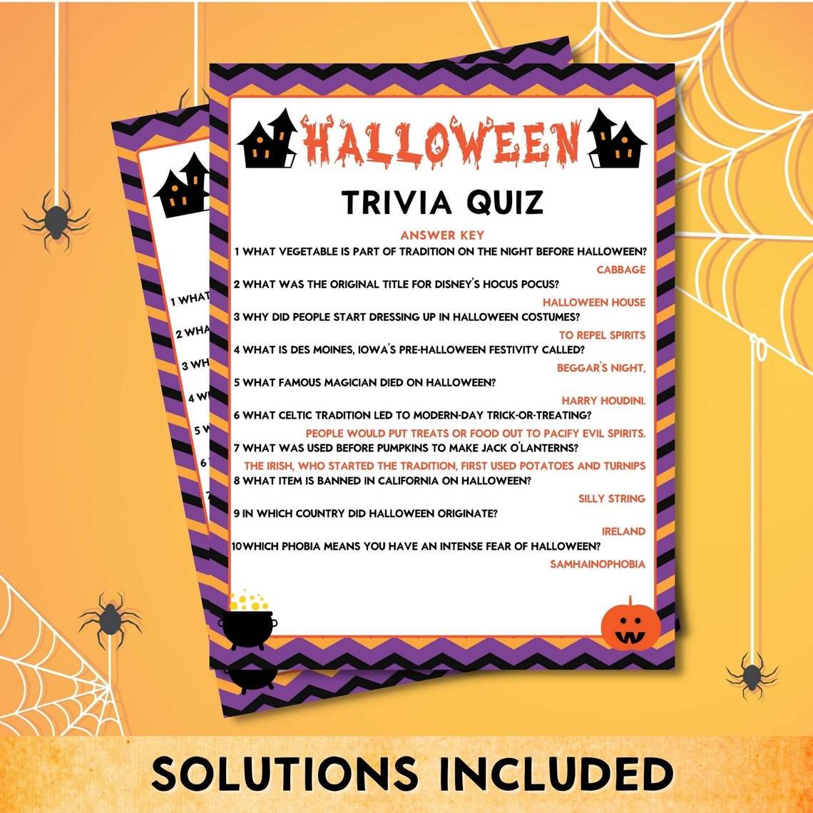 Printable Halloween Trivia Quiz Game Party Game Classroom - Etsy