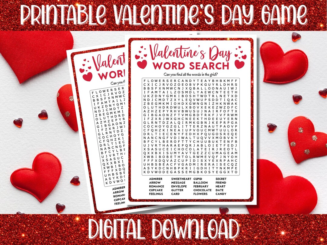 Printable Valentine's Day Word Search Party Game, Instant Download - Etsy