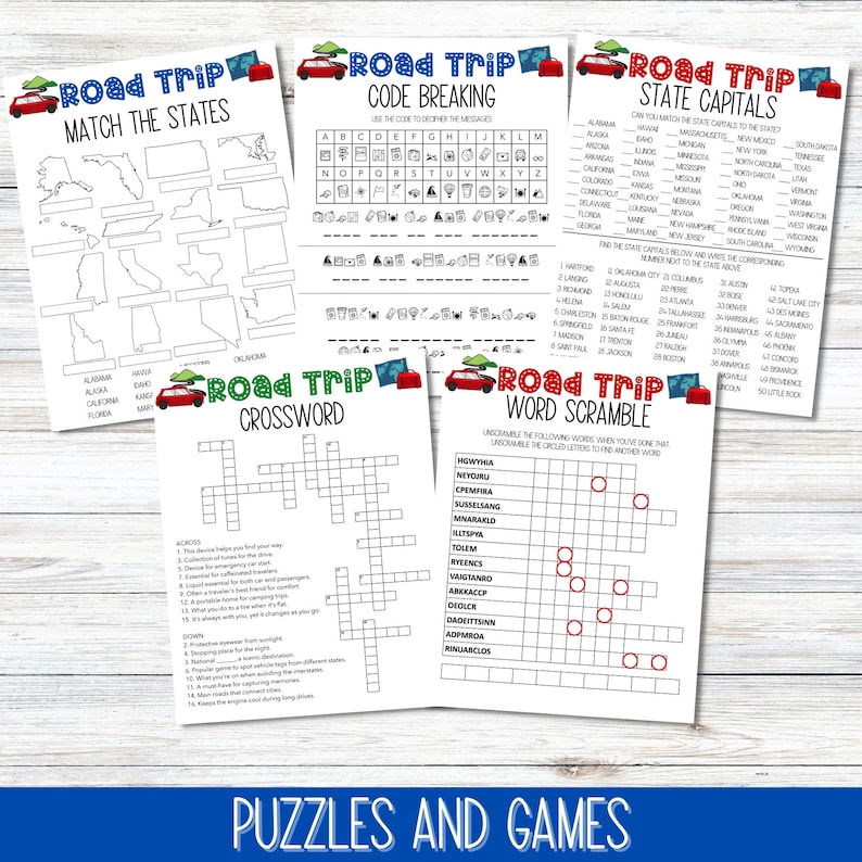 Kids Road Trip Games, Printable Family Road Trip Planner, Car Games, Travel Printables, Road Trip Journal, Family Vacation, Scavenger Hunt