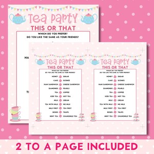 Tea Party Printable This or That Game, Girls Birthday Party, Afternoon ...
