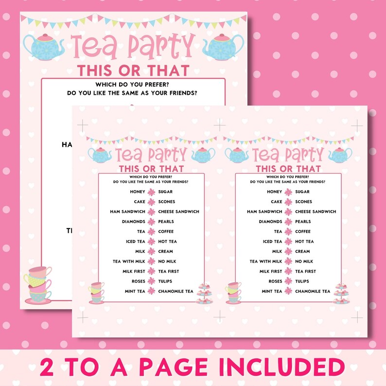 Tea Party Printable This or That Game Girls Birthday Party - Etsy