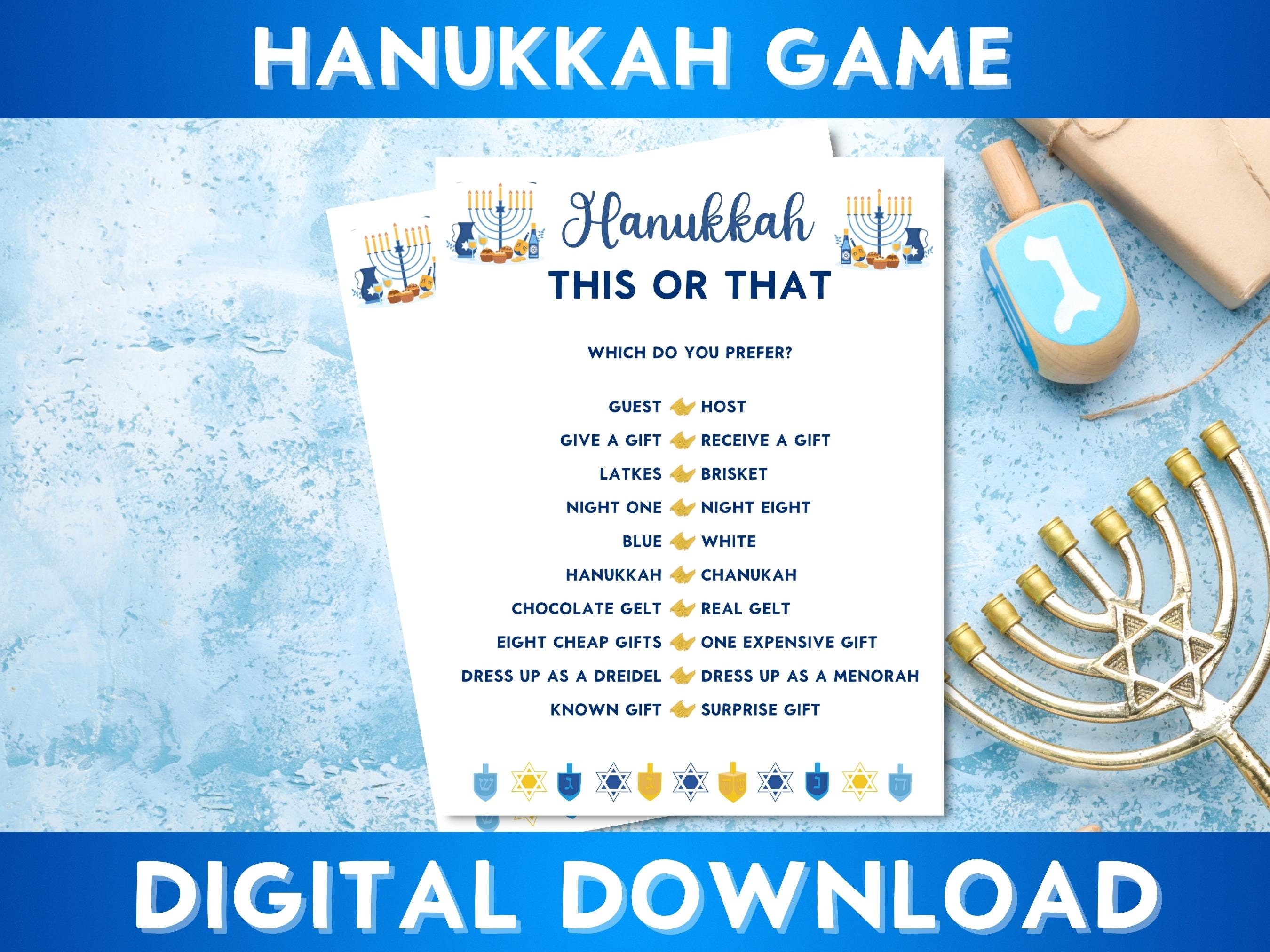 Printable Hanukkah This or That Game, Digital Download, Party Game