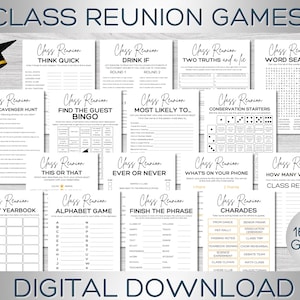 Klasse reünie games bundel, afdrukbare middelbare school reünie, college reünie, reünie decor, 20 jaar, 30 jaar, 40 jaar,