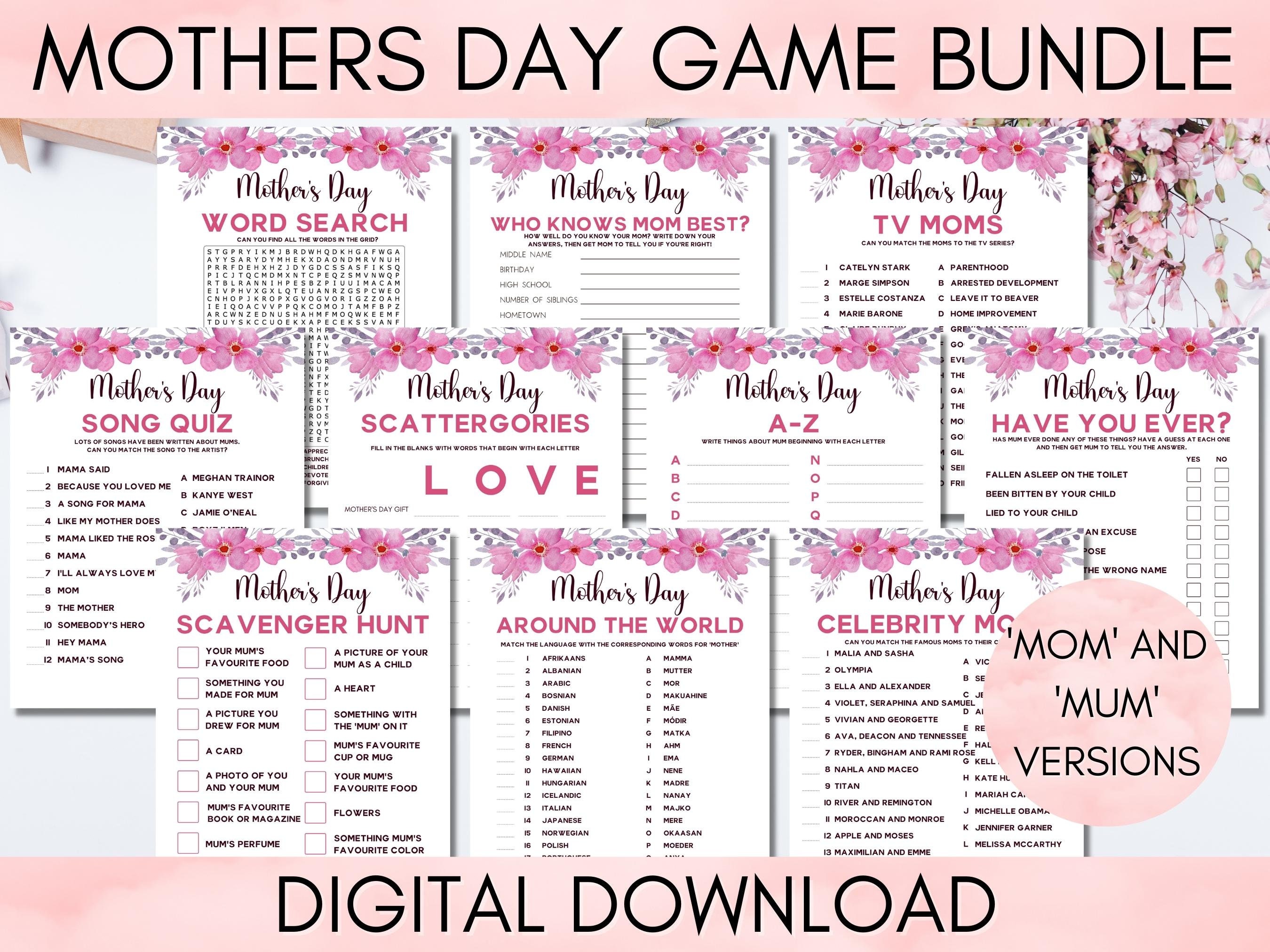 Mothers Day Games Bundle Printable Games for Mother's 