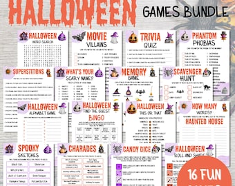 Halloween Game Bundle, Printable Halloween Activities for Kids and Adults, Fun Family Games - Digital Download