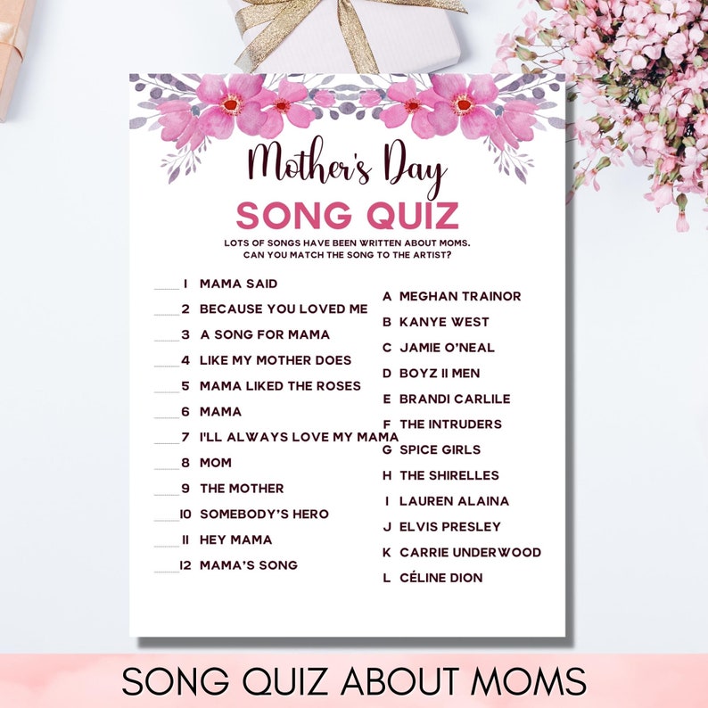 Printable Mother's Day Song Quiz Game Music About Moms Etsy