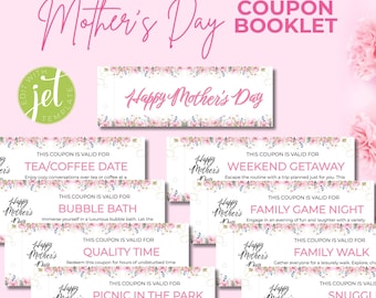 Mother's Day Coupon Booklet, Editable DIY Gift For Mom, Printable Mother's Day Voucher, Gift From Kids