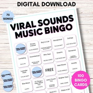 Bingo musicale con suoni virali – Gioco per adolescenti con canzoni popolari – Bingo musicale stampabile – Download immediato
