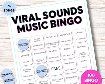 Viral Sounds Musik Bingo - Partyspiel für Teenager mit beliebten Liedern - Printable Musik Bingo - Sofort Download