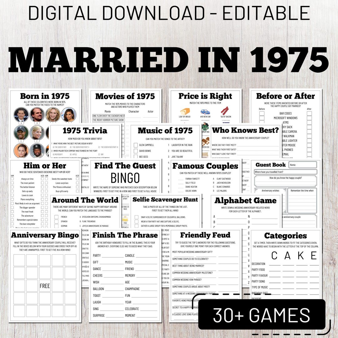 50th Wedding Anniversary Party Games, Married in 1975, Printable Fun ...