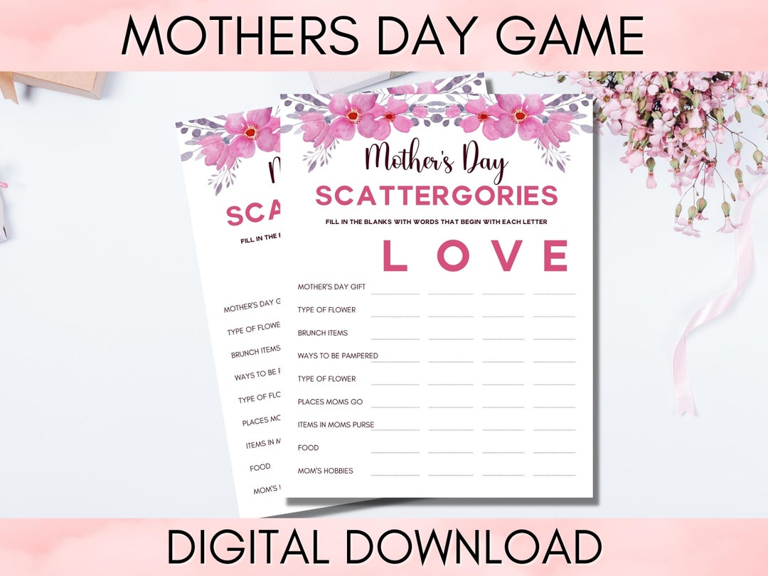 Printable Mother's Day Scattergories Game, Family Game Night, Mothering