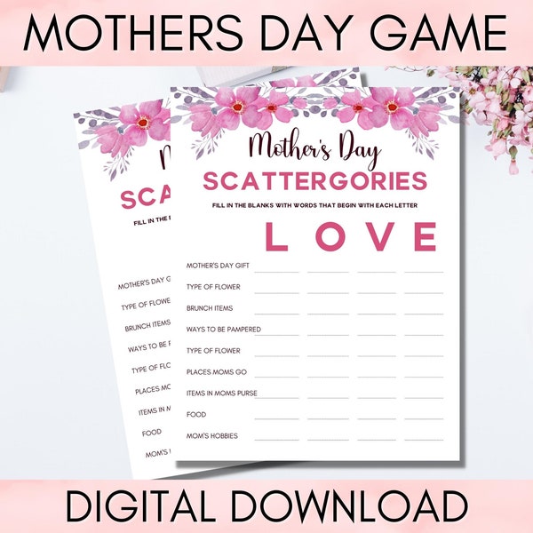 Printable Mother's Day Scattergories Game, Family Game Night, Mothering Sunday MD001