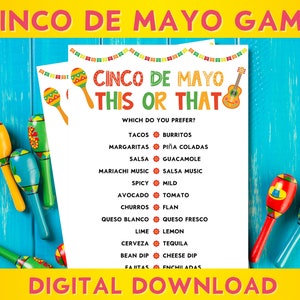 Cinco De Mayo Printable This Or That Game, Fiesta Party, Family Game Night, Classroom,