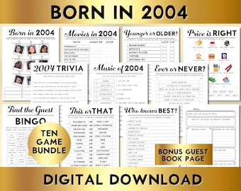 22nd Birthday Party Games, Born in 2004 Trivia, Music Quiz (Printable Digital Download)