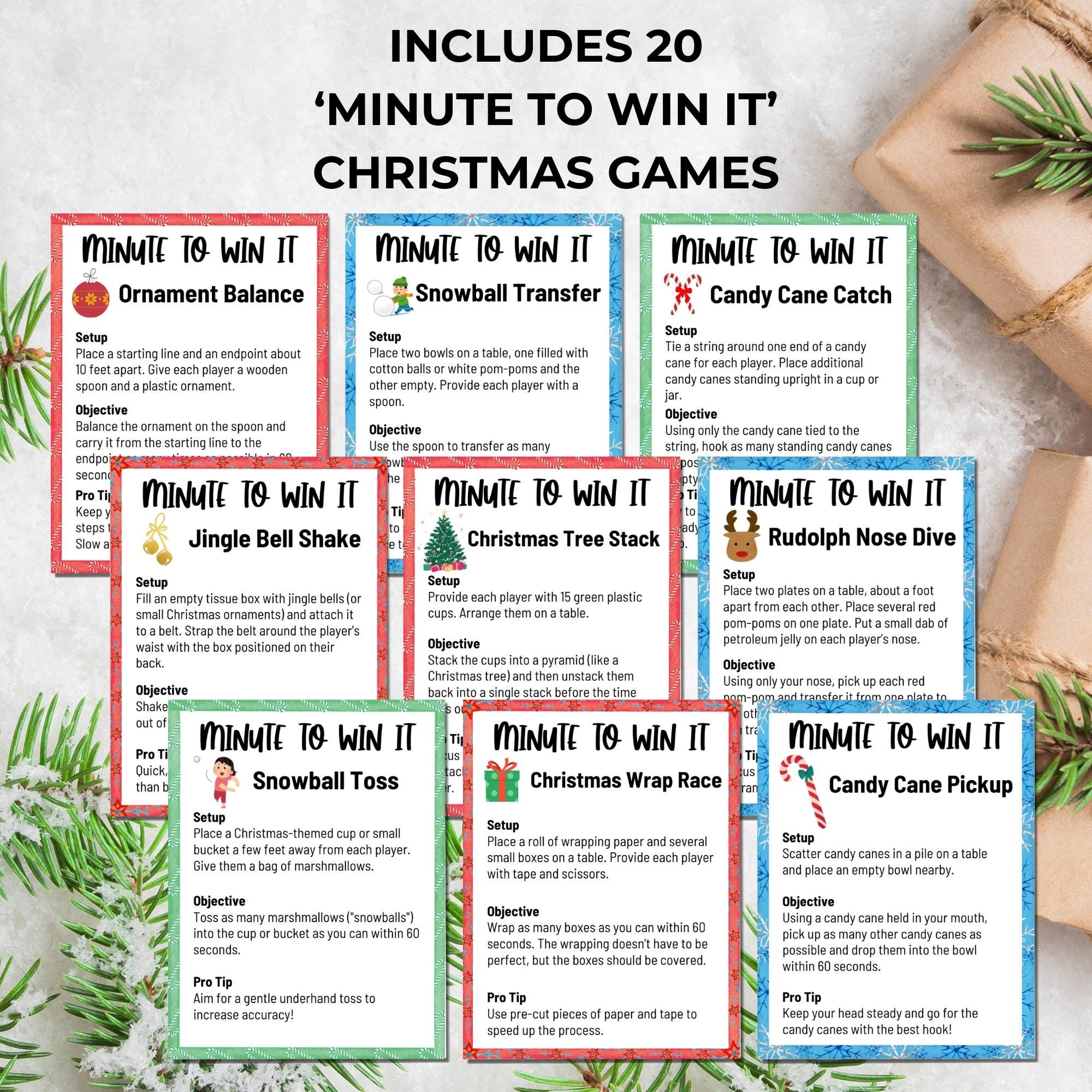 christmas minute to win it game bundle, fun printables for family
