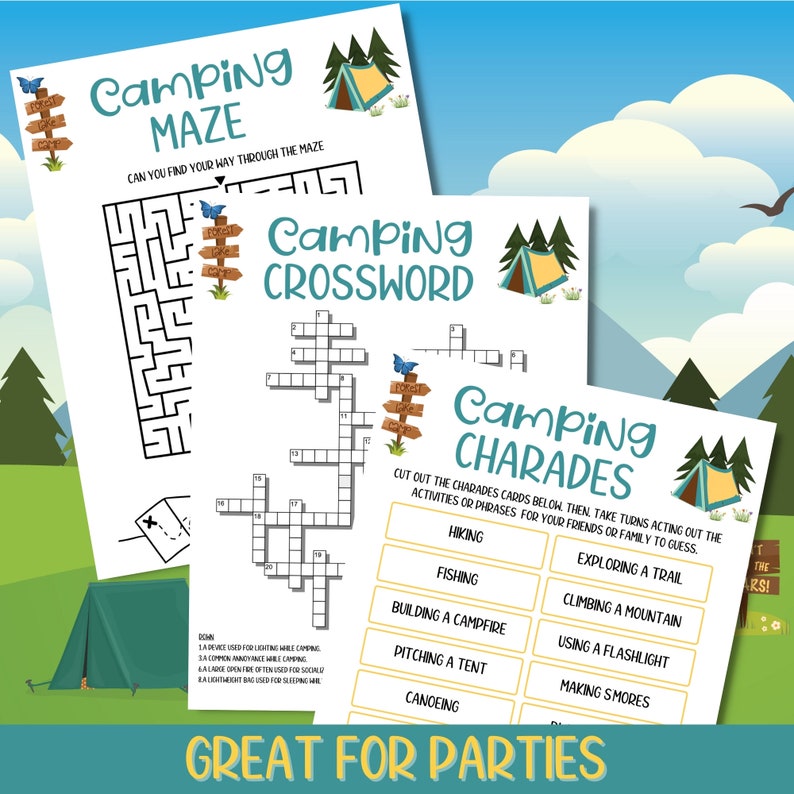 Camping Activities, Camping Games Kids Families Adults, Printable, Family Fun, Camping Trip, Summer Camp, End Of School Activities