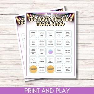 70s Party Anthems Music Bingo, 75 Songs, 300 Cards, Printable Retro Party Game