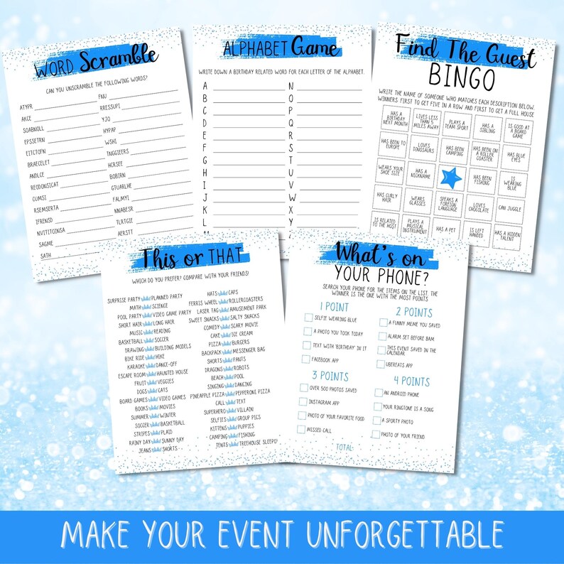 Teen Boy Birthday Party Games - Fun Editable Printable Activities for