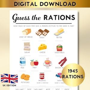 80th Birthday UK Rations Match Game, Born in 1945 Printable, British, Guess The Price Fun Party Game for 80th Birthday Celebrations