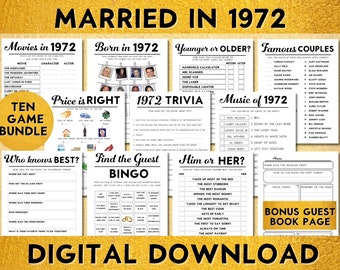 53rd Anniversary Party Games, Married in 1972, Fun Printable Games for Adults, Instant Download