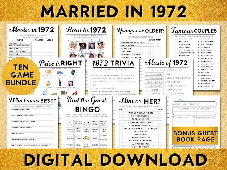 Printable 51st Wedding Anniversary Party Games Married in - Etsy